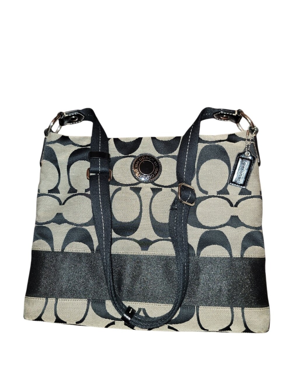 Coach Signature Canvas Shoulder Bag in Black/Tan
